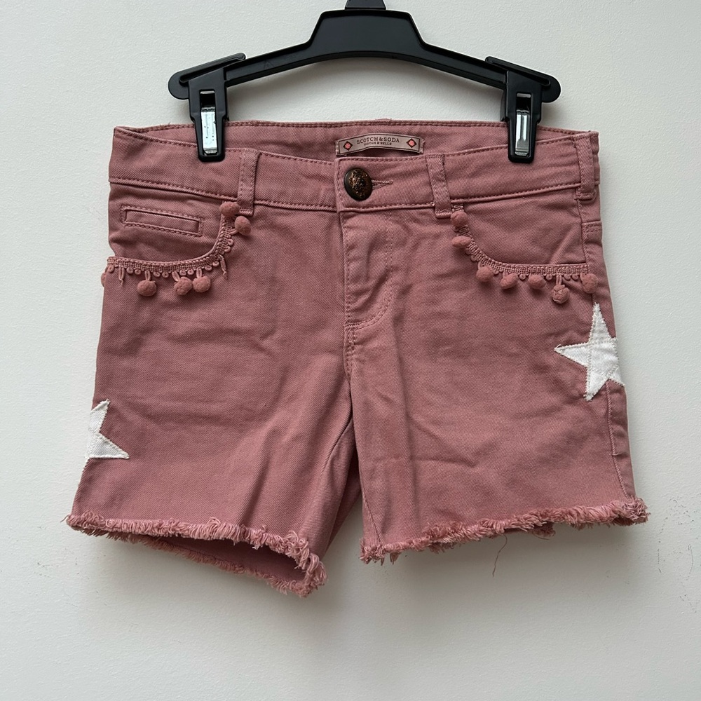Scotch r’belle pink denim shorts with stars and Pom poms size 6